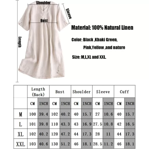 Minibee Womens Summer T Shirt Dress V Neck Linen Casual Tunic Short Sleeve Boho Flowy Sun DressesNature