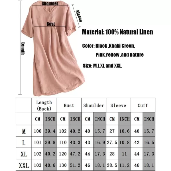 Minibee Womens Summer T Shirt Dress V Neck Linen Casual Tunic Short Sleeve Boho Flowy Sun DressesPink