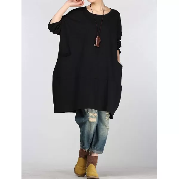 Minibee Womens Crewneck Oversized Sweatshirt Casual Loose Sweatshirts Long Sleeve Pullover Tunic Tops with PocketBlack