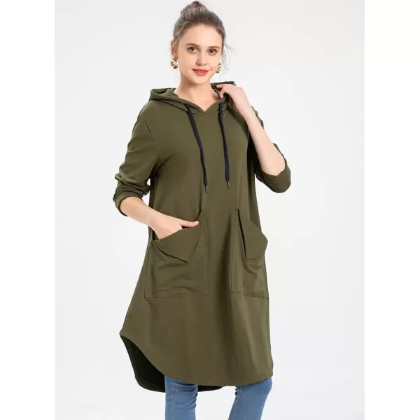 Minibee Womens Hoodies Oversized Sweatshirt Dress Long Sleeve Casual Tunic Pullover With PocketsArmy Green