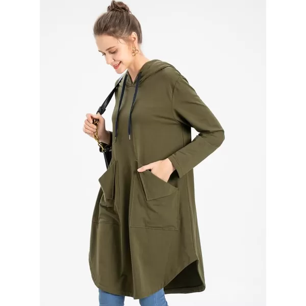 Minibee Womens Hoodies Oversized Sweatshirt Dress Long Sleeve Casual Tunic Pullover With PocketsArmy Green