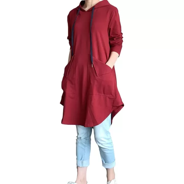 Minibee Womens Hoodies Oversized Sweatshirt Dress Long Sleeve Casual Tunic Pullover With PocketsRed