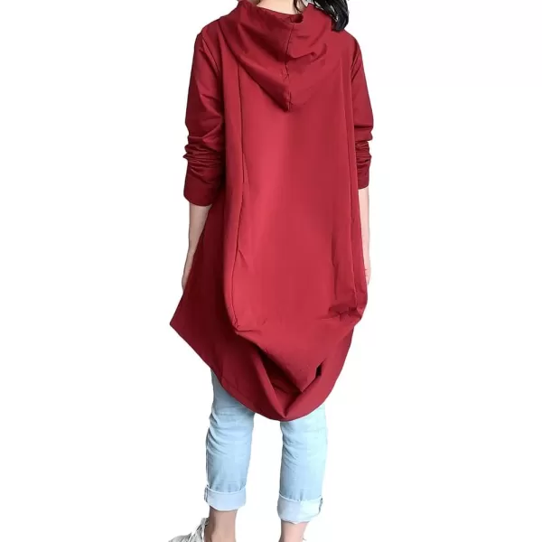 Minibee Womens Hoodies Oversized Sweatshirt Dress Long Sleeve Casual Tunic Pullover With PocketsRed