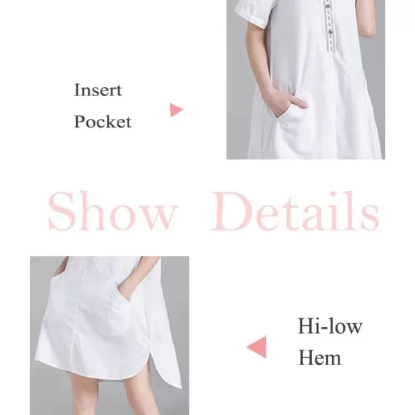 Minibee Womens Linen Dress Summer Casual Boho Sundress Short Sleeve Loose Tunic Dresses with PocketYellow