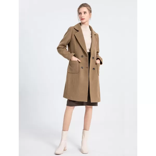 imageMinibee Womens Trench Coats Winter Wool Peacoat Warm Double Breasted Pea Coat Lapel Jacket OutwearCamel