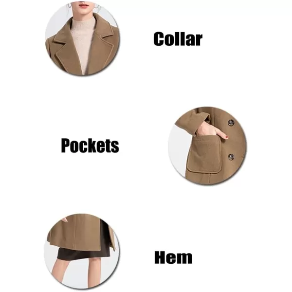 imageMinibee Womens Trench Coats Winter Wool Peacoat Warm Double Breasted Pea Coat Lapel Jacket OutwearCamel