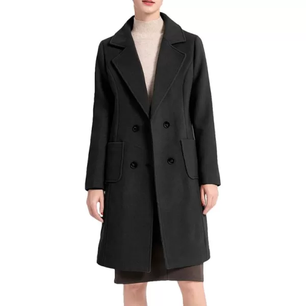 imageMinibee Womens Trench Coats Winter Wool Peacoat Warm Double Breasted Pea Coat Lapel Jacket OutwearBlack