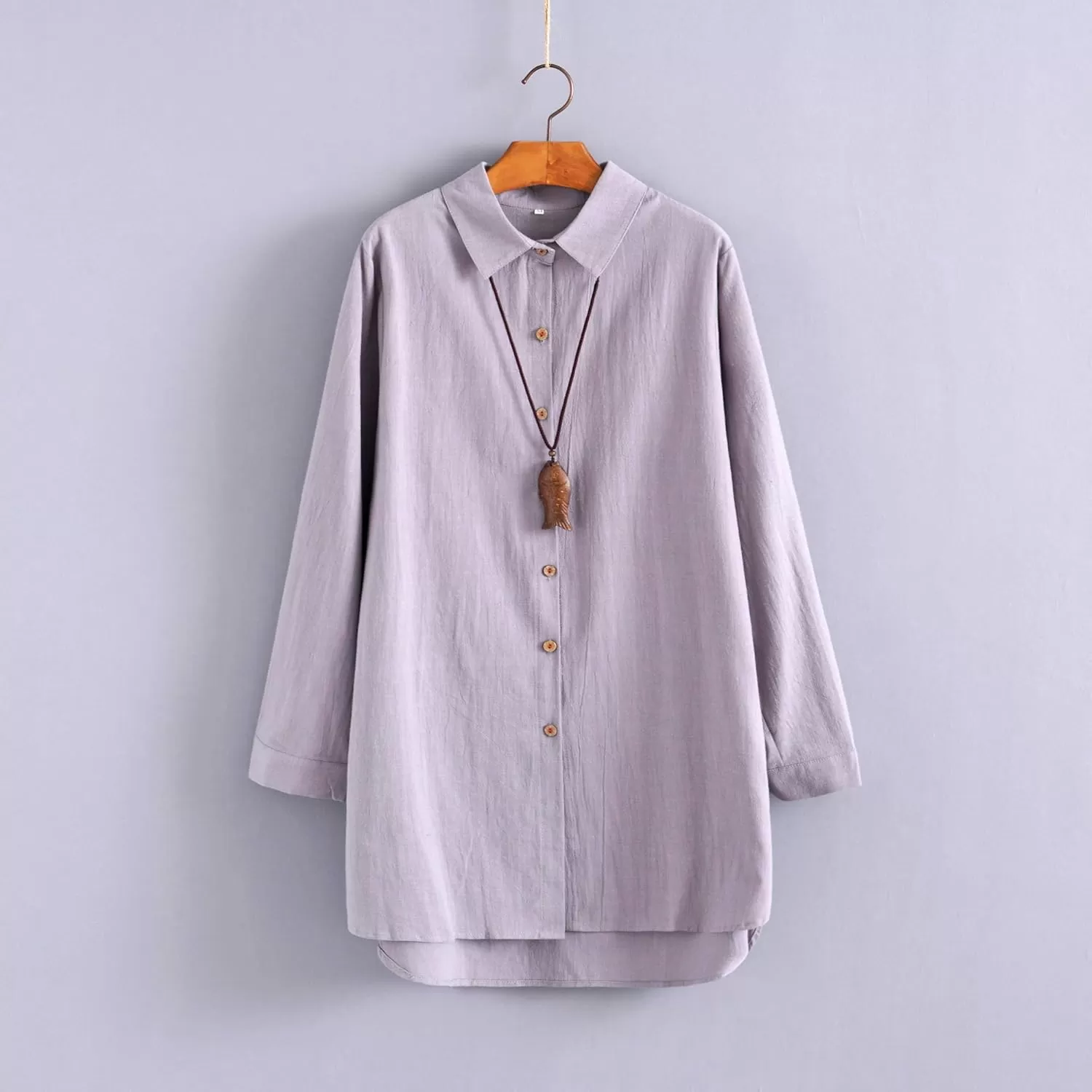 imageMinibee Womens Cotton Shirts Tunics Hi Low Tops Boyfriend Button Down BlouseGrey