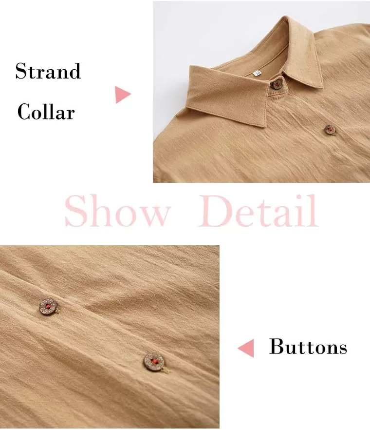 imageMinibee Womens Cotton Shirts Tunics Hi Low Tops Boyfriend Button Down BlouseKhaki