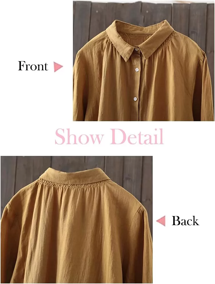 imageMinibee Womens Cotton Tunic Tops Button Closure Blouse with HiLow Hem