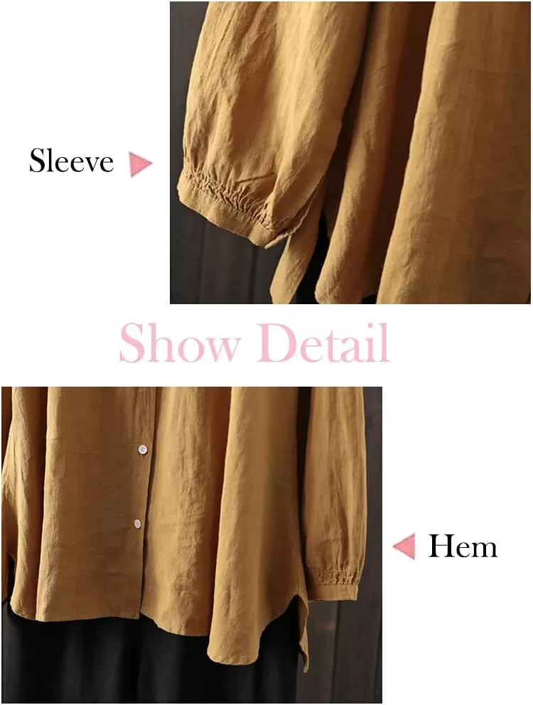 imageMinibee Womens Cotton Tunic Tops Button Closure Blouse with HiLow Hem