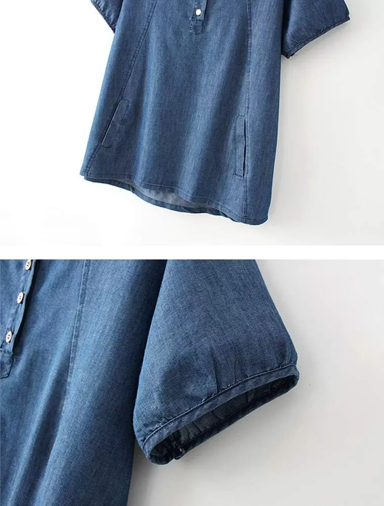imageMinibee Womens Denim Plus Size Blouse Loose Tunics Tops ShirtXL