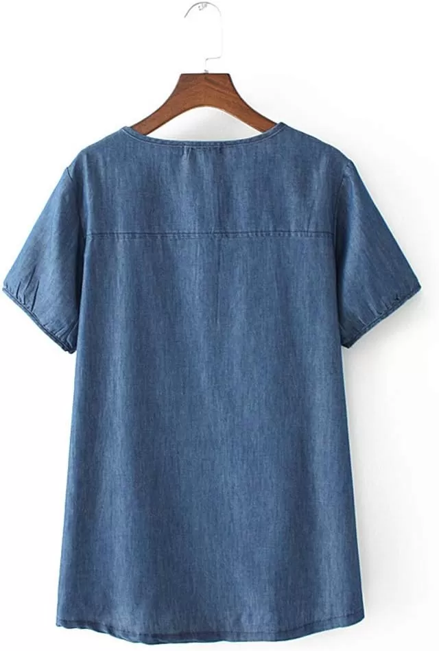 imageMinibee Womens Denim Plus Size Blouse Loose Tunics Tops ShirtXL