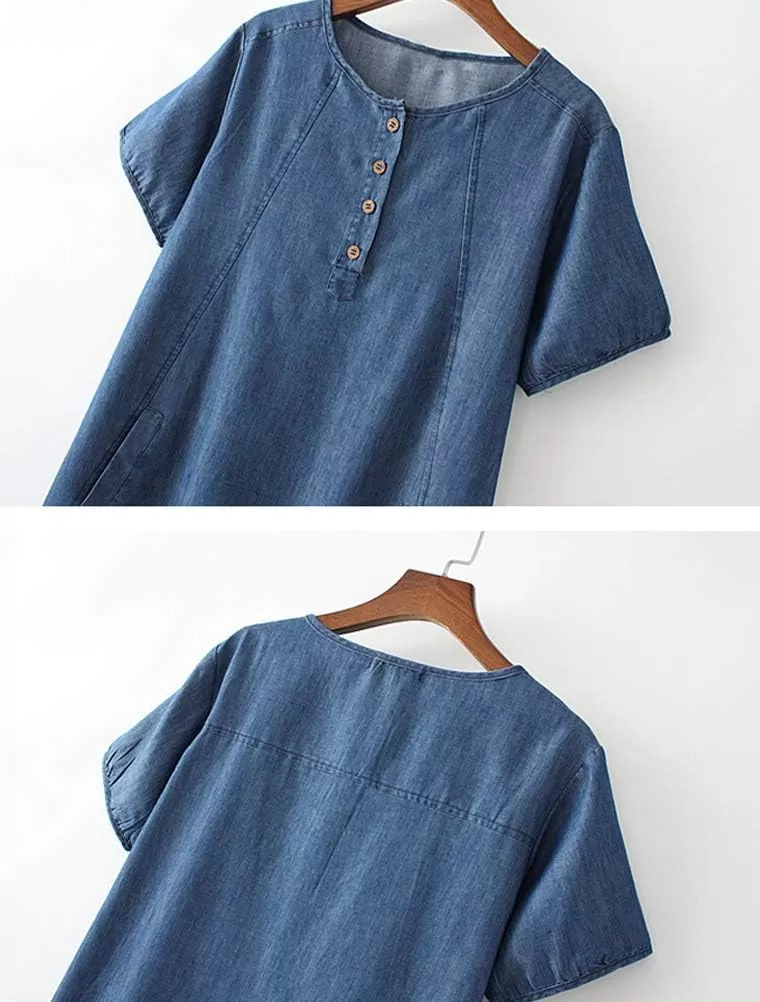 imageMinibee Womens Denim Plus Size Blouse Loose Tunics Tops ShirtXL