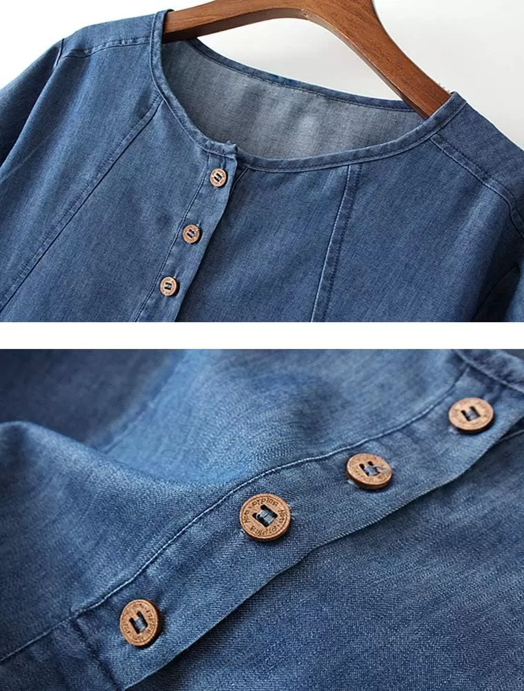 imageMinibee Womens Denim Plus Size Blouse Loose Tunics Tops ShirtXL