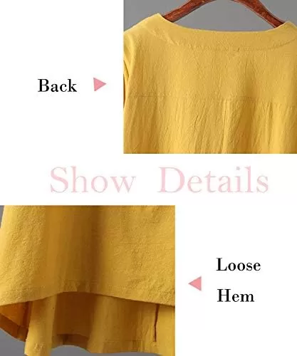 imageMinibee Womens Linen Dress Tunic Blouse Pullover Flower Embroidered High Low Shirt