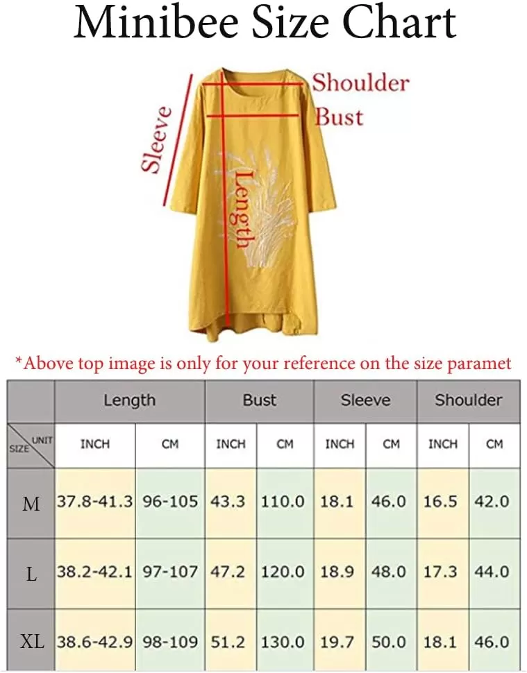 imageMinibee Womens Linen Dress Tunic Blouse Pullover Flower Embroidered High Low Shirt