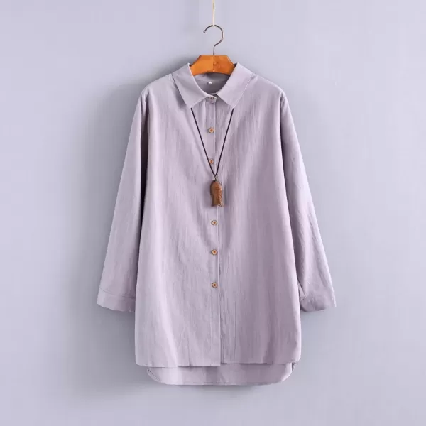 imageMinibee Womens Cotton Shirts Tunics Hi Low Tops Boyfriend Button Down BlouseGrey