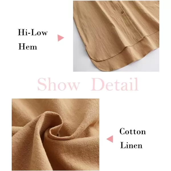 imageMinibee Womens Cotton Shirts Tunics Hi Low Tops Boyfriend Button Down BlouseKhaki