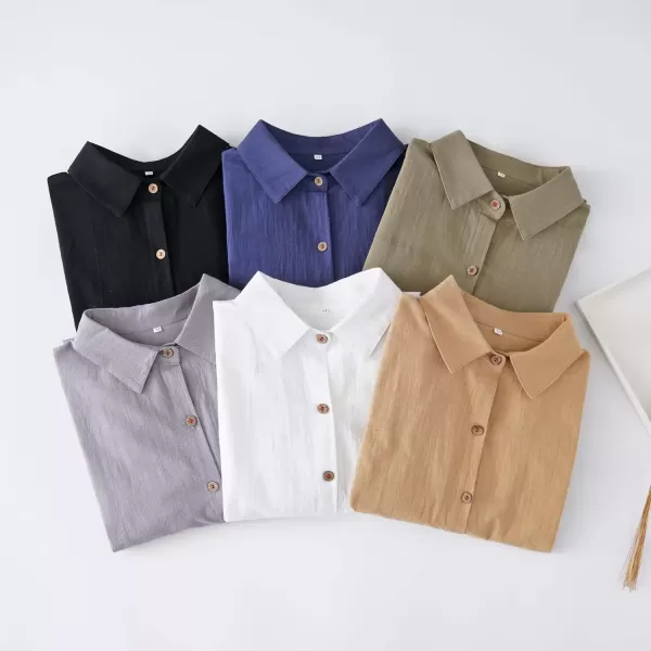 imageMinibee Womens Cotton Shirts Tunics Hi Low Tops Boyfriend Button Down BlouseKhaki