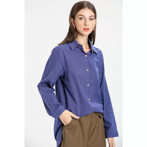 imageMinibee Womens Cotton Shirts Tunics Hi Low Tops Boyfriend Button Down BlouseNavy Blue