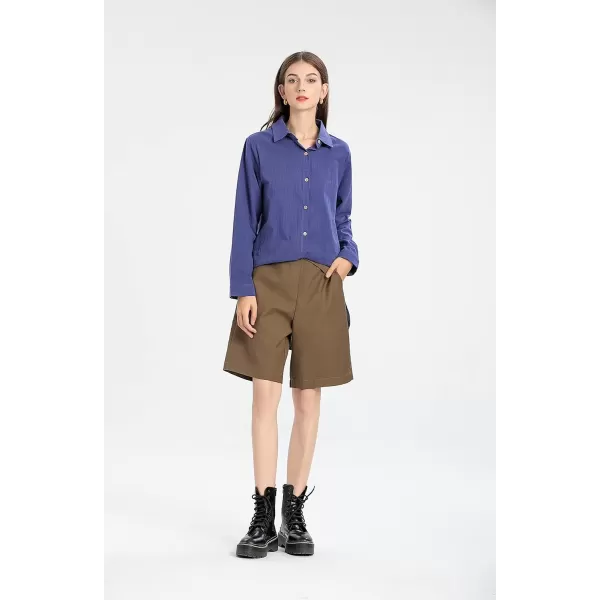 imageMinibee Womens Cotton Shirts Tunics Hi Low Tops Boyfriend Button Down BlouseNavy Blue