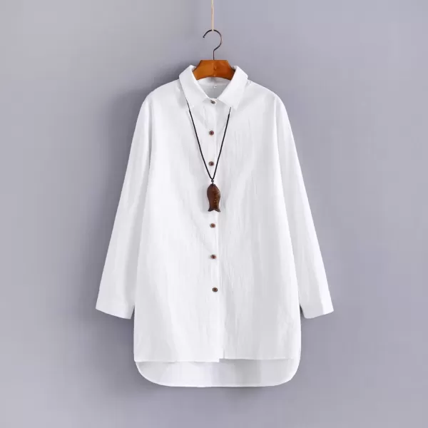 imageMinibee Womens Cotton Shirts Tunics Hi Low Tops Boyfriend Button Down BlouseWhite