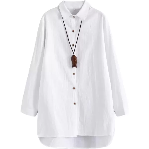imageMinibee Womens Cotton Shirts Tunics Hi Low Tops Boyfriend Button Down BlouseWhite