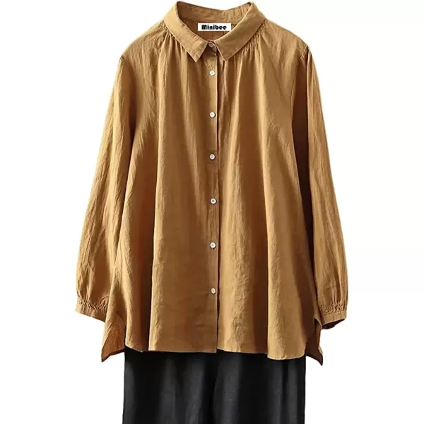 imageMinibee Womens Cotton Tunic Tops Button Closure Blouse with HiLow Hem
