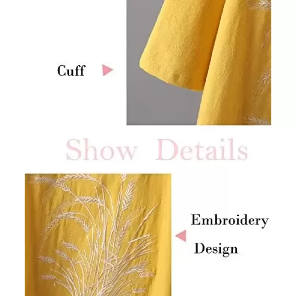 imageMinibee Womens Linen Dress Tunic Blouse Pullover Flower Embroidered High Low Shirt