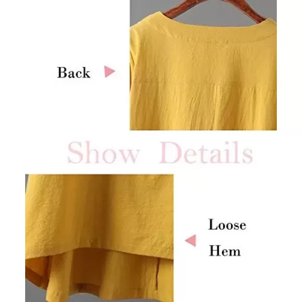 imageMinibee Womens Linen Dress Tunic Blouse Pullover Flower Embroidered High Low Shirt