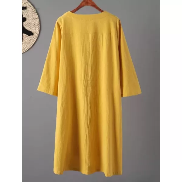 imageMinibee Womens Linen Dress Tunic Blouse Pullover Flower Embroidered High Low Shirt