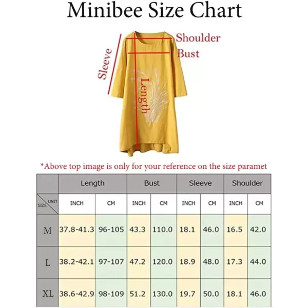 imageMinibee Womens Linen Dress Tunic Blouse Pullover Flower Embroidered High Low Shirt
