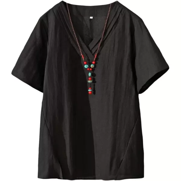imageMinibee Womens Linen VNeck Blouse Tunic Summer Short Sleeve Shirt Tops