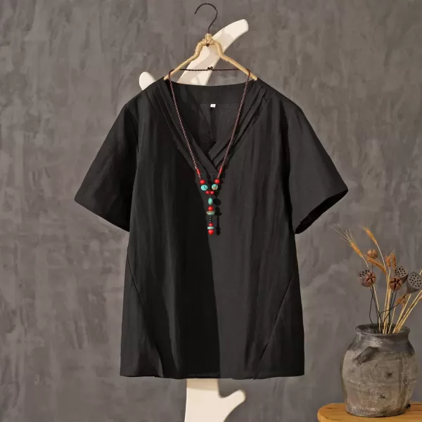 imageMinibee Womens Linen VNeck Blouse Tunic Summer Short Sleeve Shirt Tops
