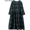 imageMinibee Womens Cotton Dress Long Sleeve Midi Loose Plaid Tunic Dresses Casual Crew Neck Shirt Dress with Pockets