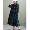 imageMinibee Womens Cotton Dress Long Sleeve Midi Loose Plaid Tunic Dresses Casual Crew Neck Shirt Dress with Pockets