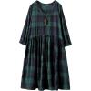 imageMinibee Womens Cotton Dress Long Sleeve Midi Loose Plaid Tunic Dresses Casual Crew Neck Shirt Dress with Pockets