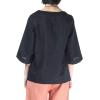 imageMinibee Womens Linen Blouse Round Neck 34 Sleeve Shirt Tops with Chinese Frog ButtonBlack