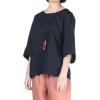 imageMinibee Womens Linen Blouse Round Neck 34 Sleeve Shirt Tops with Chinese Frog ButtonBlack
