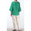 imageMinibee Womens Linen Blouse Round Neck 34 Sleeve Shirt Tops with Chinese Frog ButtonGreen