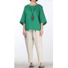 imageMinibee Womens Linen Blouse Round Neck 34 Sleeve Shirt Tops with Chinese Frog ButtonGreen