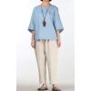 imageMinibee Womens Linen Blouse Round Neck 34 Sleeve Shirt Tops with Chinese Frog ButtonLight Blue