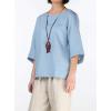 imageMinibee Womens Linen Blouse Round Neck 34 Sleeve Shirt Tops with Chinese Frog ButtonLight Blue