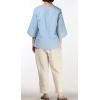 imageMinibee Womens Linen Blouse Round Neck 34 Sleeve Shirt Tops with Chinese Frog ButtonLight Blue