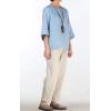 imageMinibee Womens Linen Blouse Round Neck 34 Sleeve Shirt Tops with Chinese Frog ButtonLight Blue