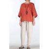 imageMinibee Womens Linen Blouse Round Neck 34 Sleeve Shirt Tops with Chinese Frog ButtonOrange