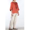 imageMinibee Womens Linen Blouse Round Neck 34 Sleeve Shirt Tops with Chinese Frog ButtonOrange