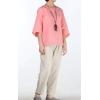 imageMinibee Womens Linen Blouse Round Neck 34 Sleeve Shirt Tops with Chinese Frog ButtonPink