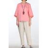 imageMinibee Womens Linen Blouse Round Neck 34 Sleeve Shirt Tops with Chinese Frog ButtonPink